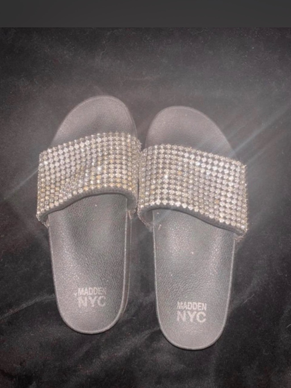 Madden NYC Black Rhinestone Slide Sandals